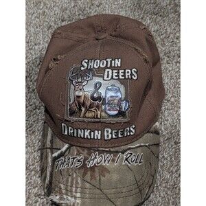 Vintage Buck Wear Brown Camo Hunting Distressed That's How I Roll Hat Cap